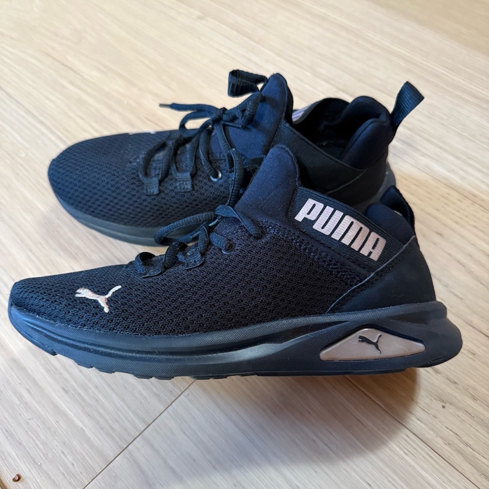 Black and rose gold puma sneakers